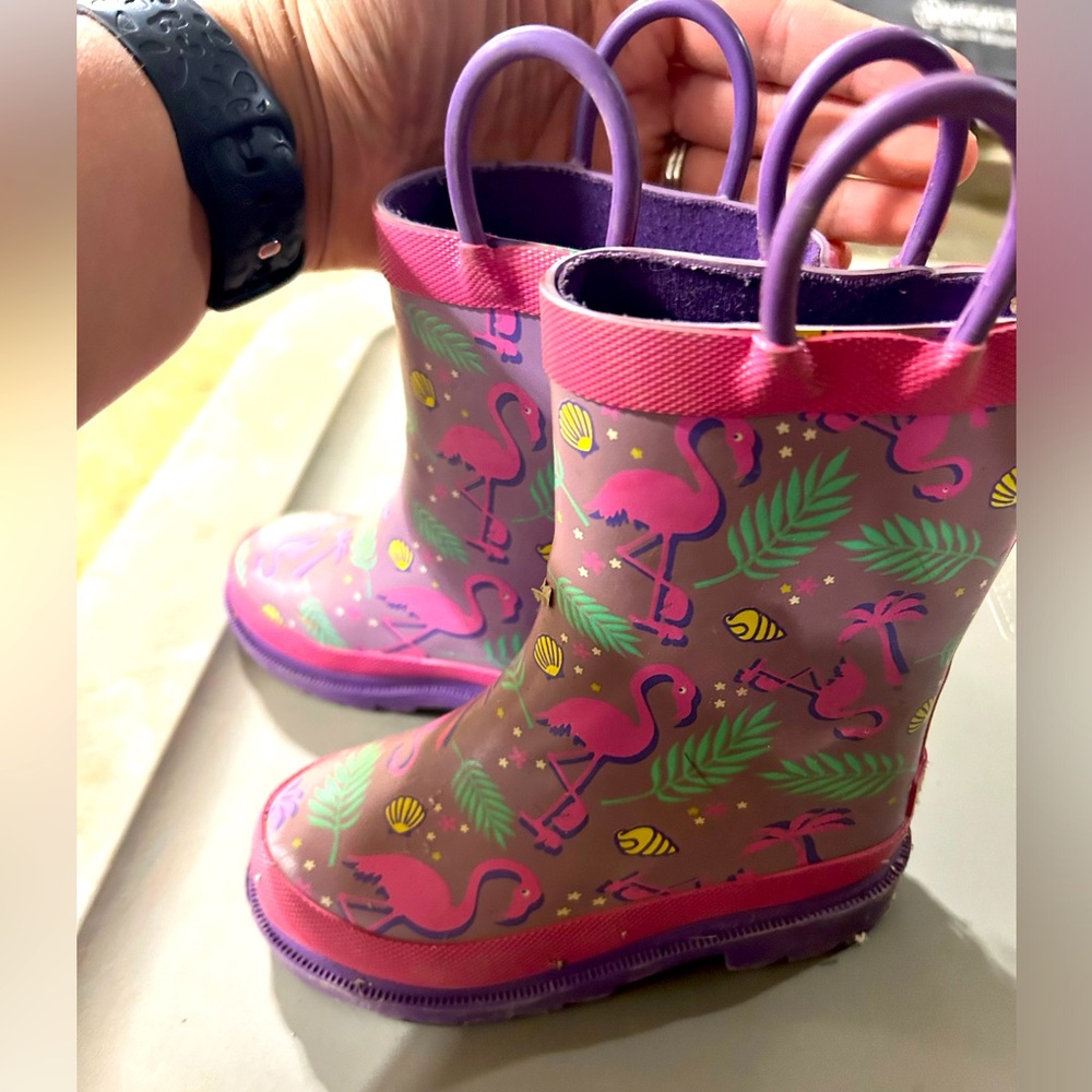 LILY & DAN — pink/purple flamingo rain boots! Toddler Size 5/6